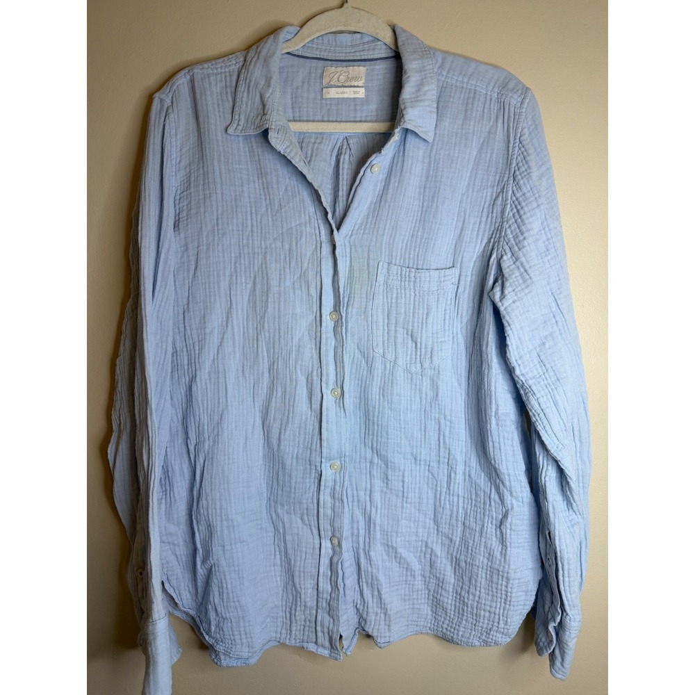 J.Crew Re-Imagined Light Blue Double Gauze Cotton Button Down Shirt Womens Boho
